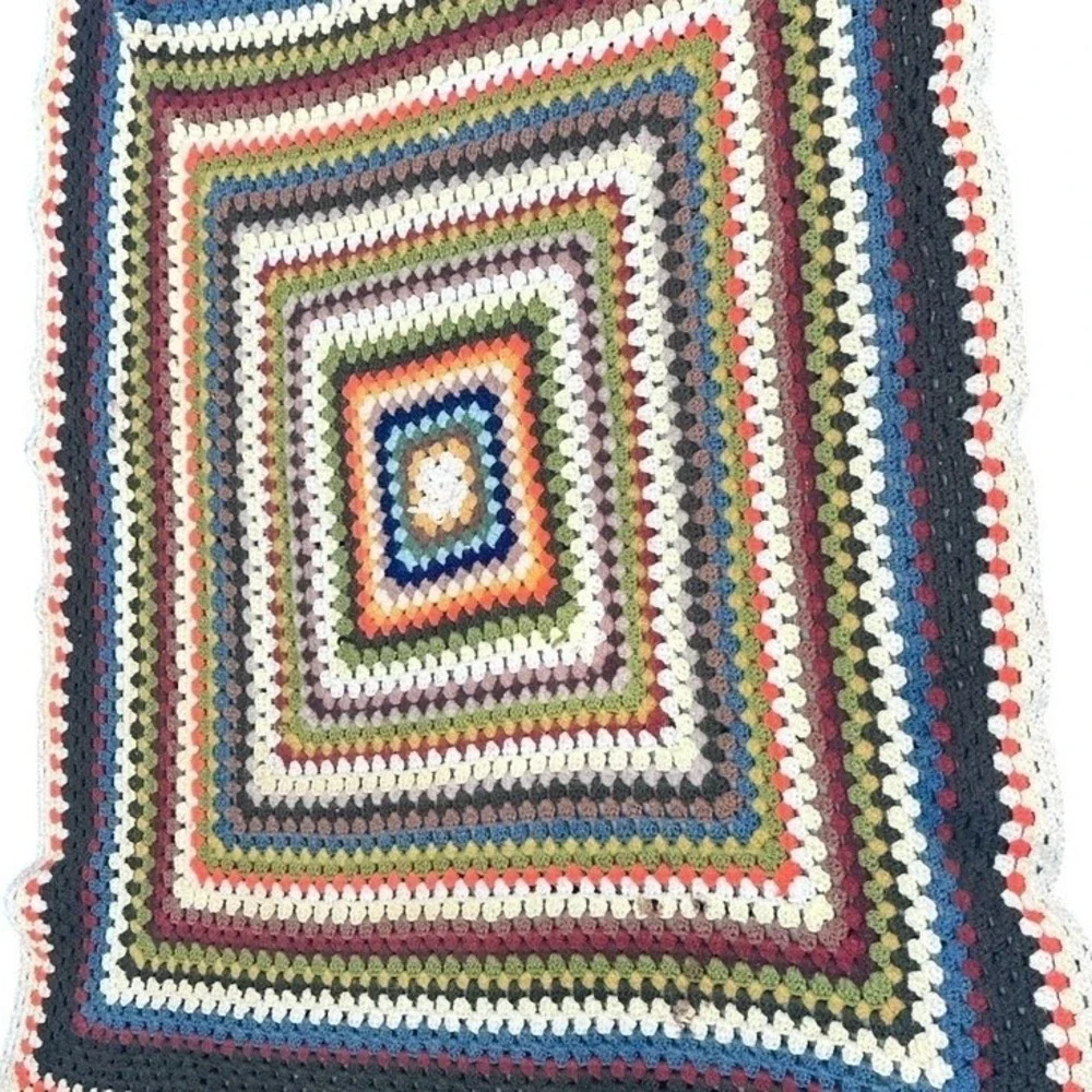 Vintage Handmade Crochet Granny Square Afghan Throw Blanket Multicolor 46x46